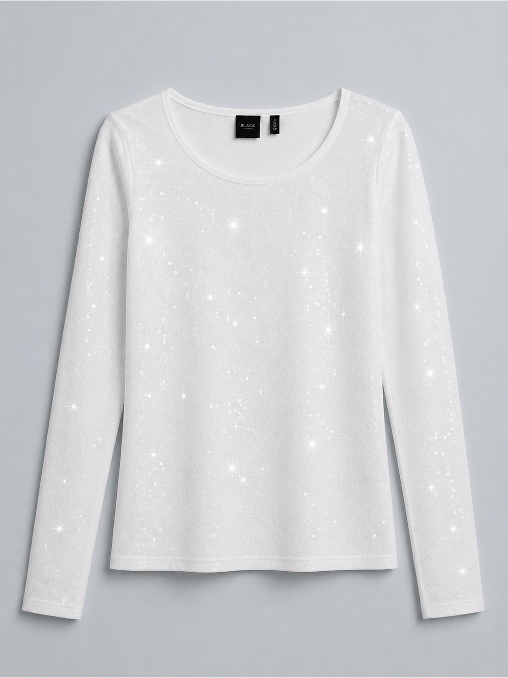 BLACK Saks Fifth Avenue Ivory Sequin Knit Sweater Top S/P - Picture 3 of 8